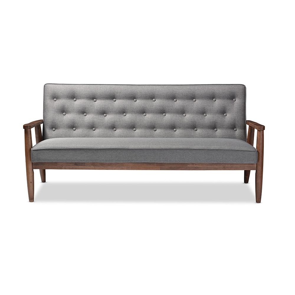 Sorrento Mid-century Retro Modern Grey Fabric Upholstered Wooden 3-seater Sofa. Picture 5