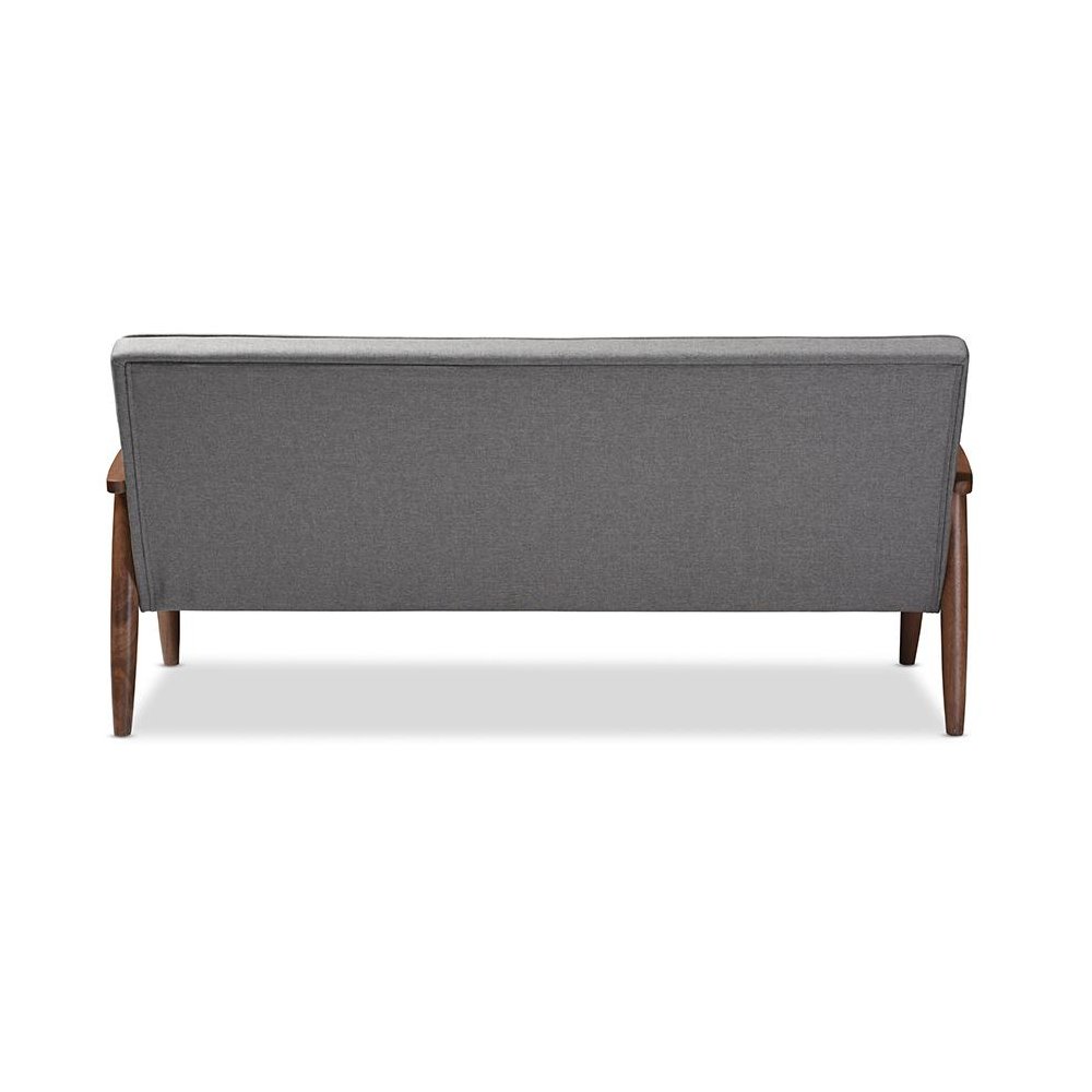 Sorrento Mid-century Retro Modern Grey Fabric Upholstered Wooden 3-seater Sofa. Picture 3