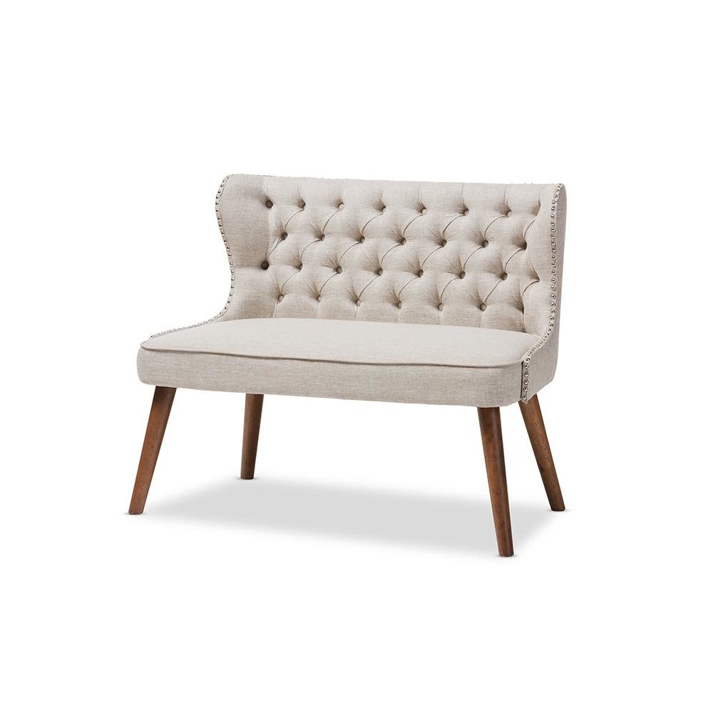 Fabric Upholstered Button-Tufting with Nail Heads Trim 2-Seater Loveseat Settee. Picture 1