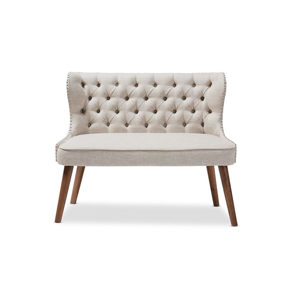 Fabric Upholstered Button-Tufting with Nail Heads Trim 2-Seater Loveseat Settee. Picture 2