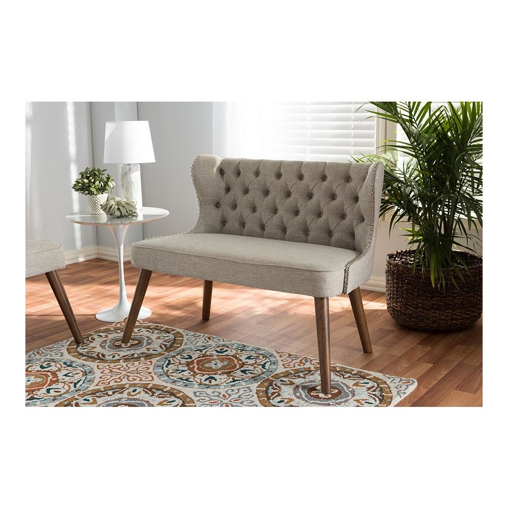 Fabric Upholstered Button-Tufting with Nail Heads Trim 2-Seater Loveseat Settee. Picture 6