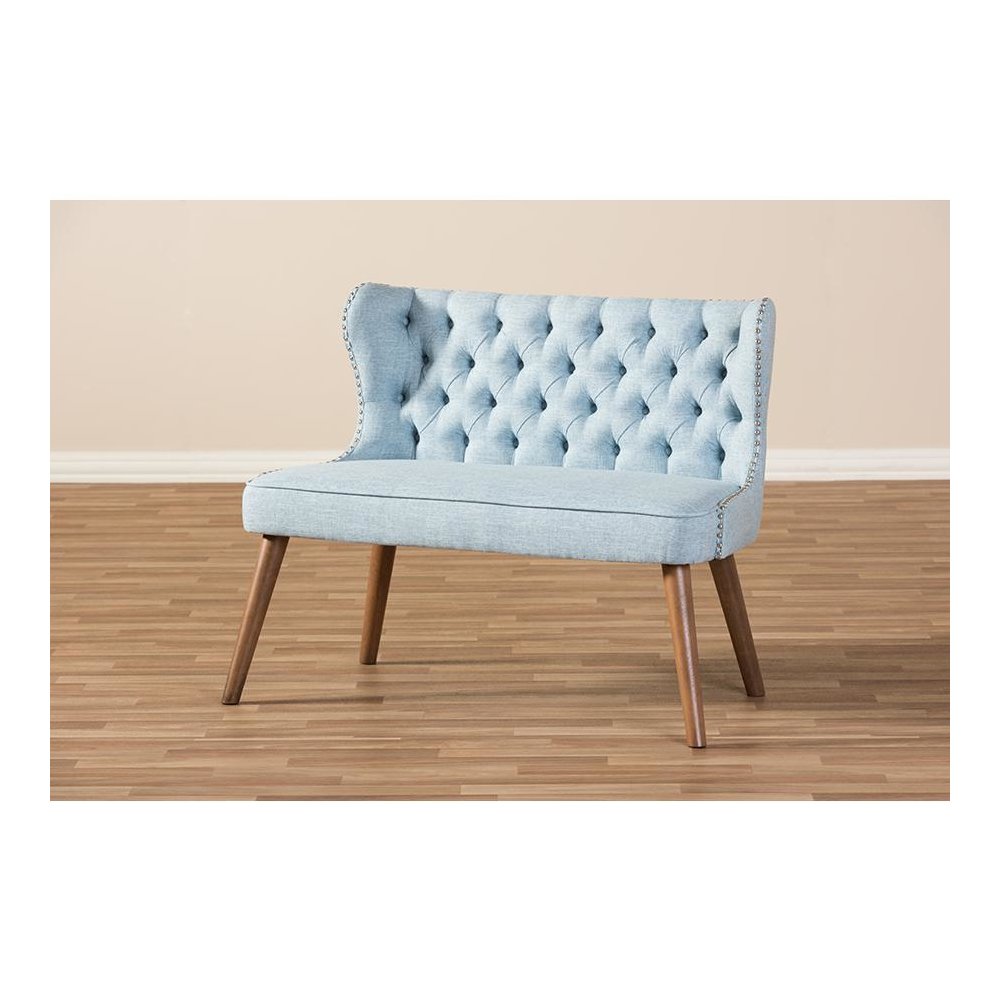 Fabric Upholstered Button-Tufting with Nail Heads Trim 2-Seater Loveseat Settee. Picture 7