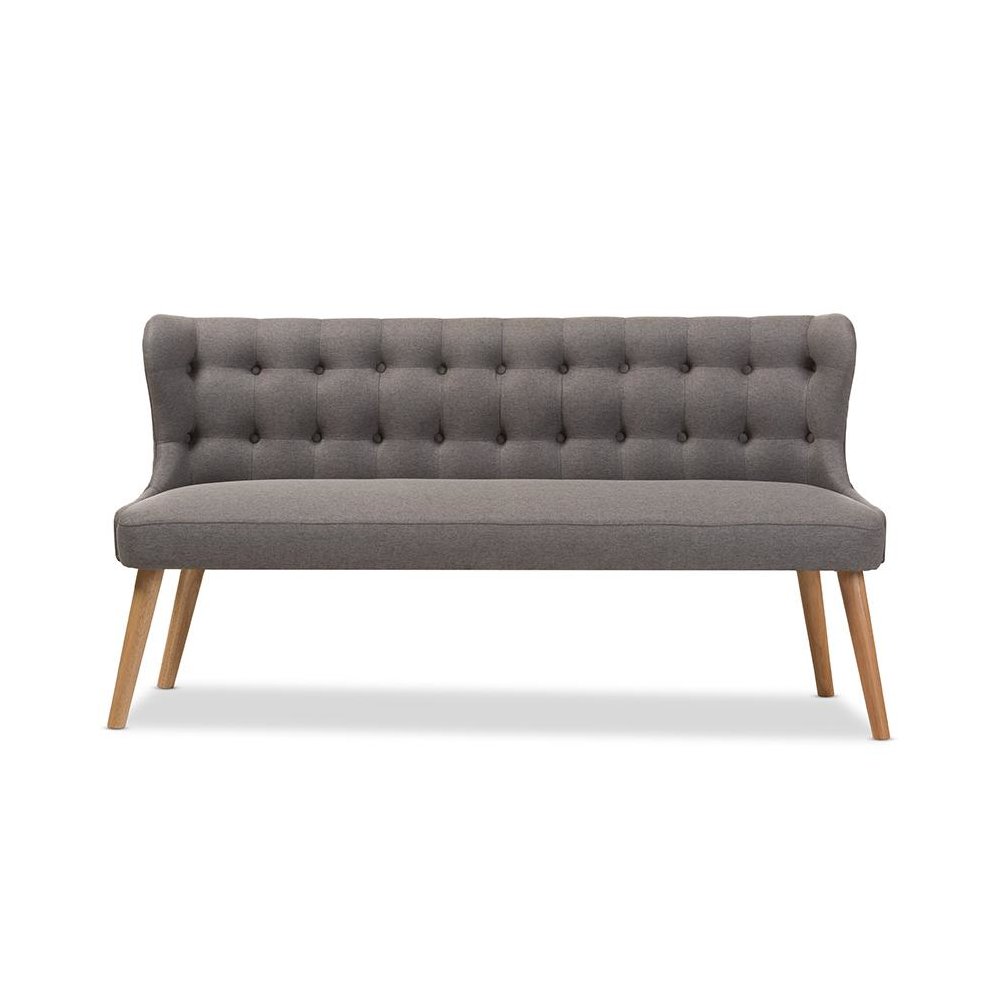 Grey Fabric and Natural Wood Finishing 3-Seater Settee Bench. Picture 2