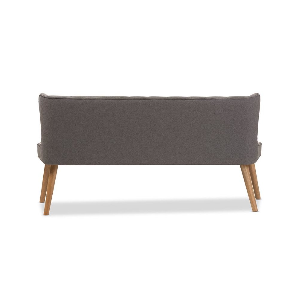 Grey Fabric and Natural Wood Finishing 3-Seater Settee Bench. Picture 4
