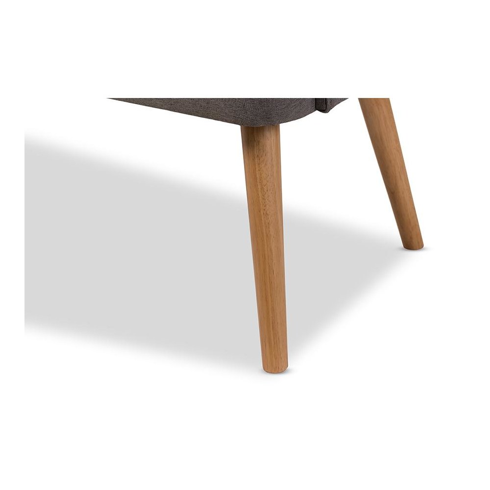 Grey Fabric and Natural Wood Finishing 3-Seater Settee Bench. Picture 6