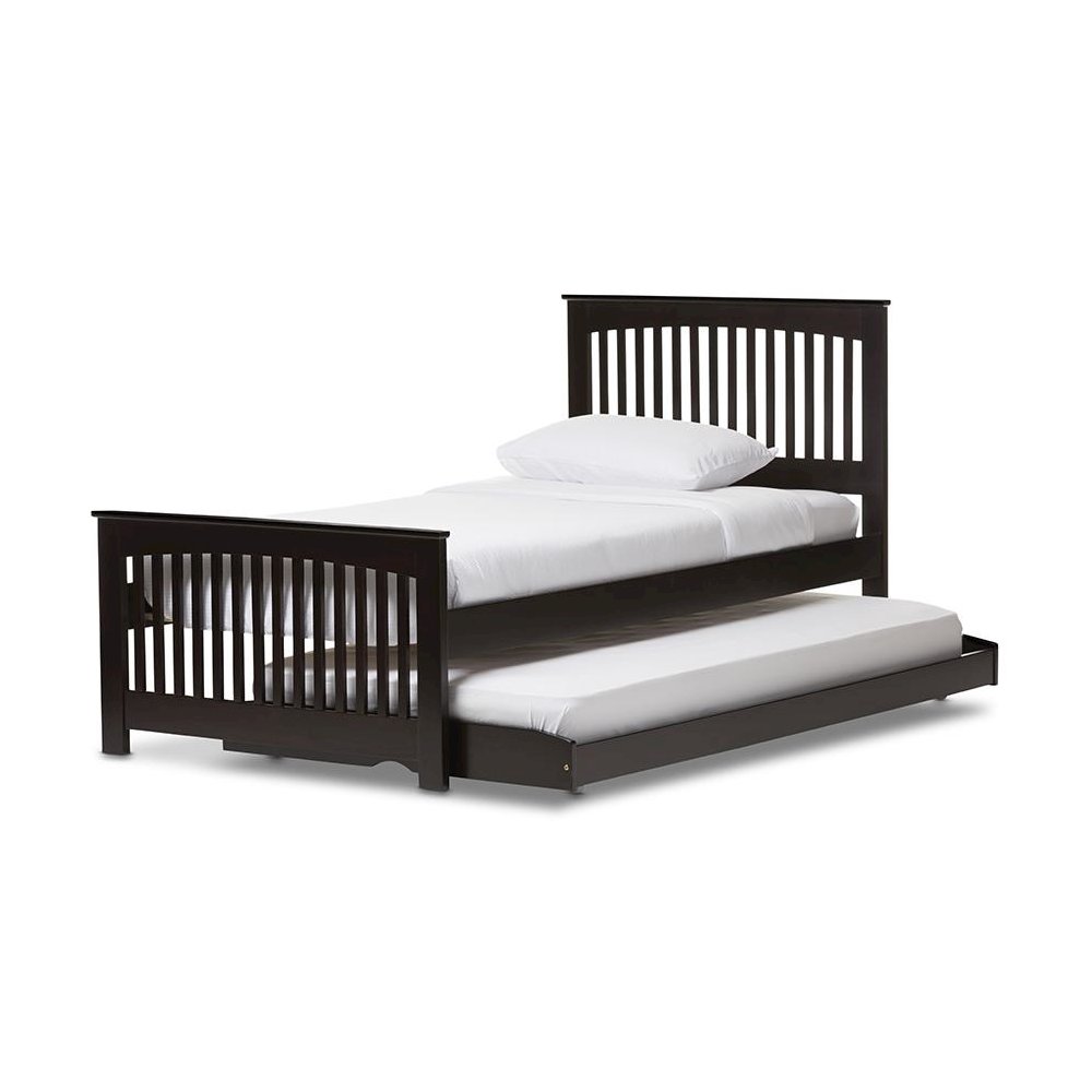 Hevea Twin Size Dark Brown Solid Wood Platform Bed with Guest Trundle Bed. Picture 2