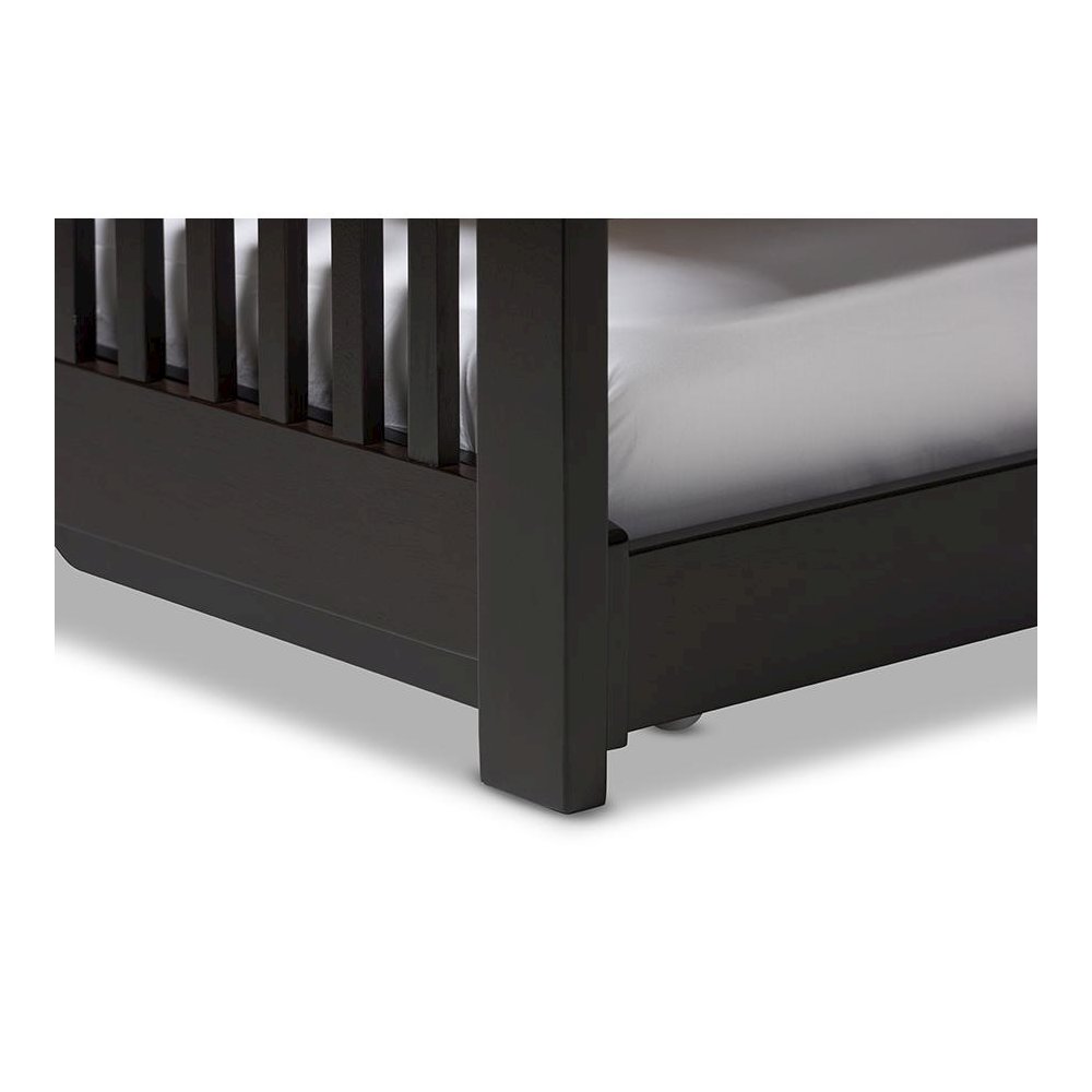 Hevea Twin Size Dark Brown Solid Wood Platform Bed with Guest Trundle Bed. Picture 4
