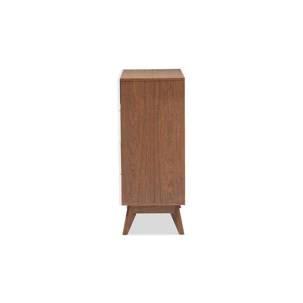 Calypso Mid-Century Modern White and Walnut Wood 4-Drawer Storage Chest. Picture 4