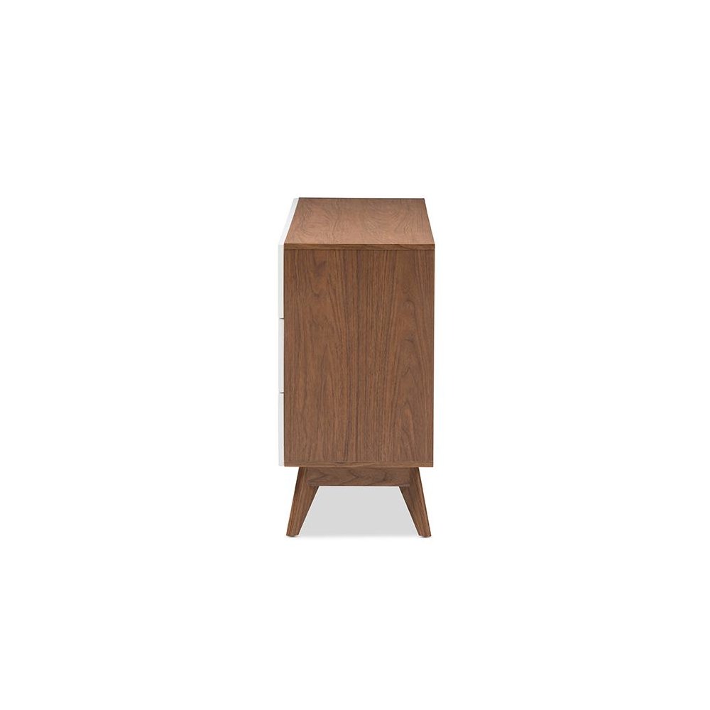 Calypso Mid-Century Modern White and Walnut Wood 6-Drawer Storage Dresser. Picture 4