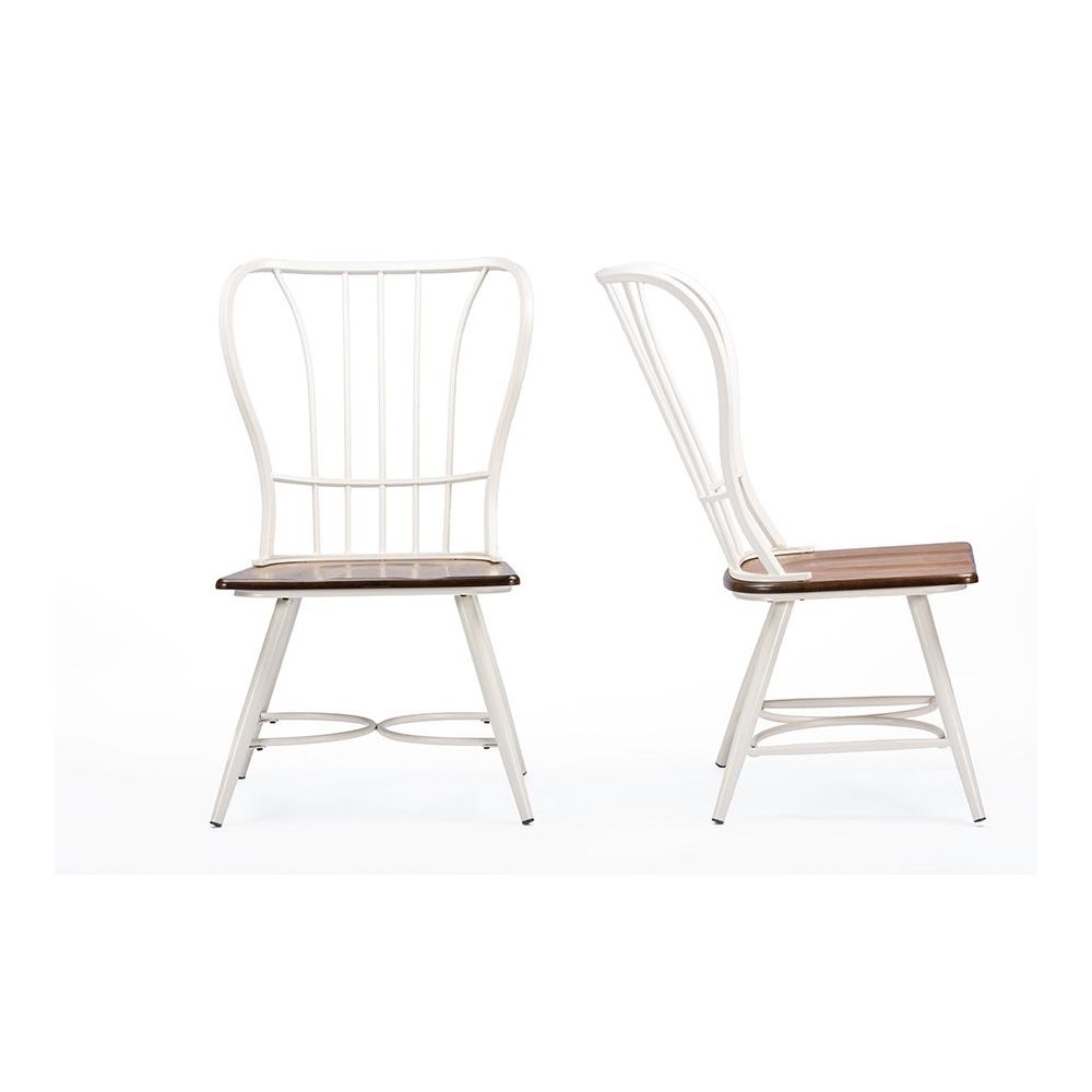 Wood and White Metal Vintage Industrial Dining Chair (Set of 2). Picture 3