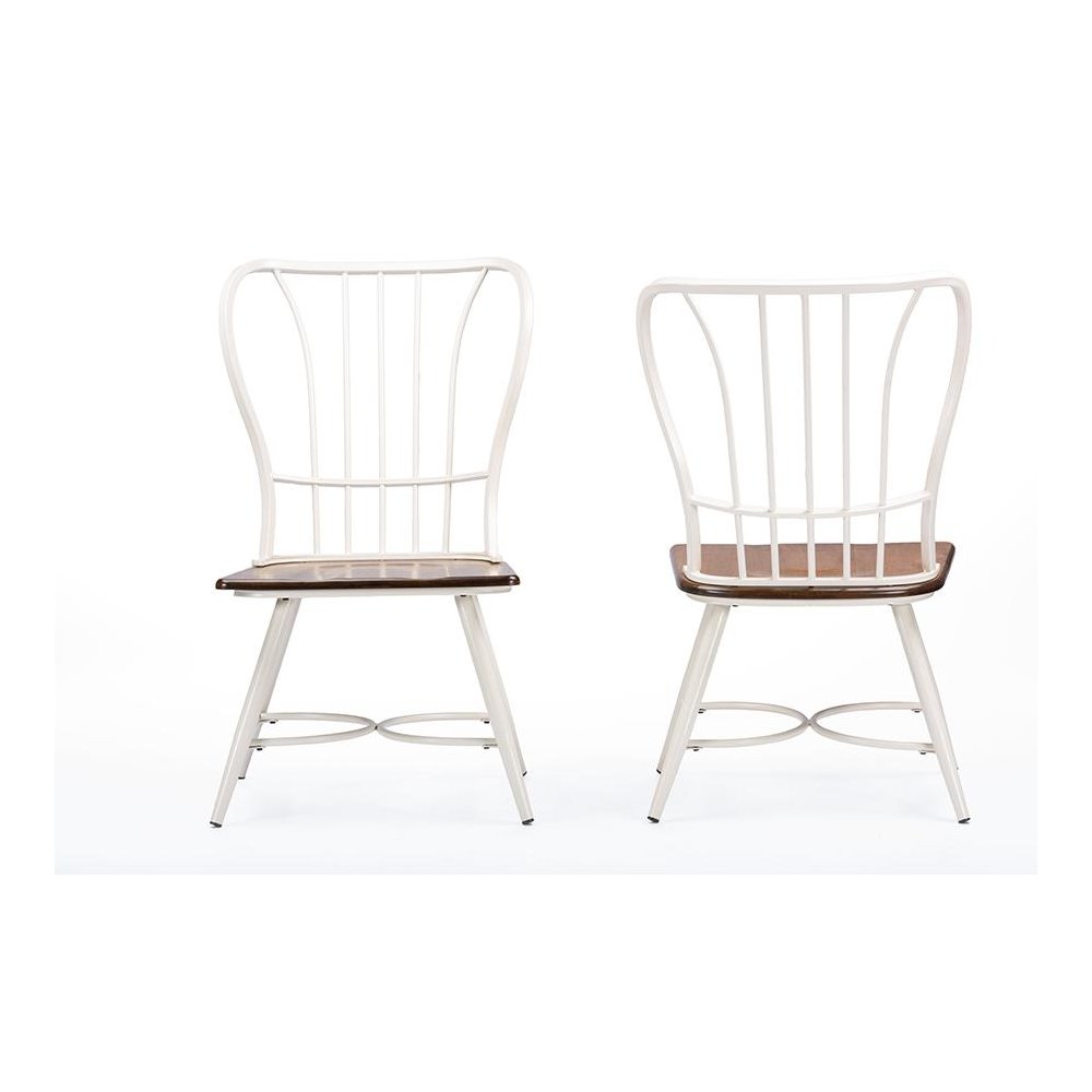 Wood and White Metal Vintage Industrial Dining Chair (Set of 2). Picture 1
