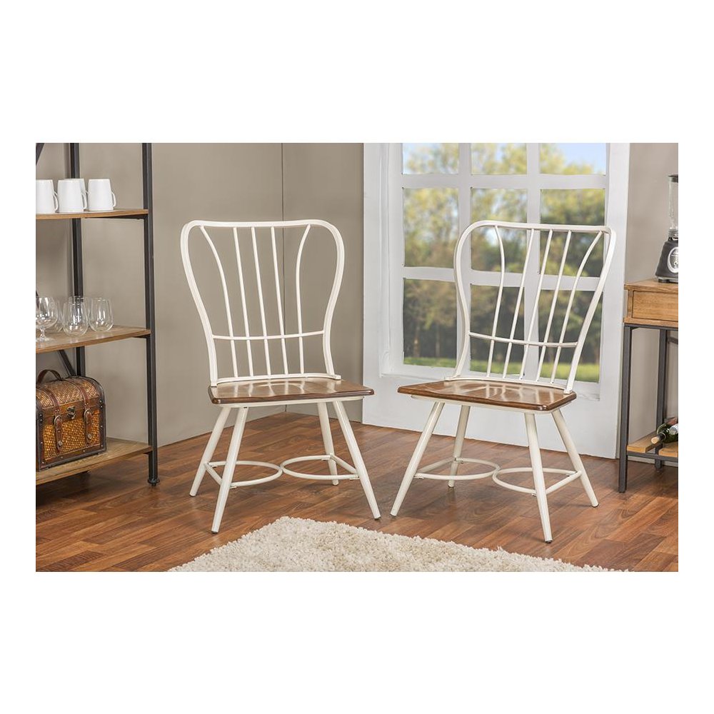 Wood and White Metal Vintage Industrial Dining Chair (Set of 2). Picture 4