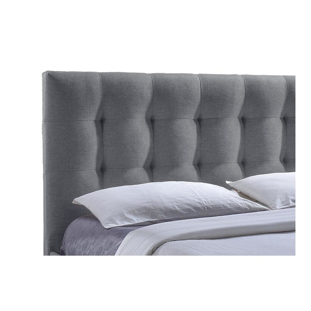 Grid-Tufted Grey Fabric Upholstered Storage King-Size Bed with 2-drawer. Picture 1
