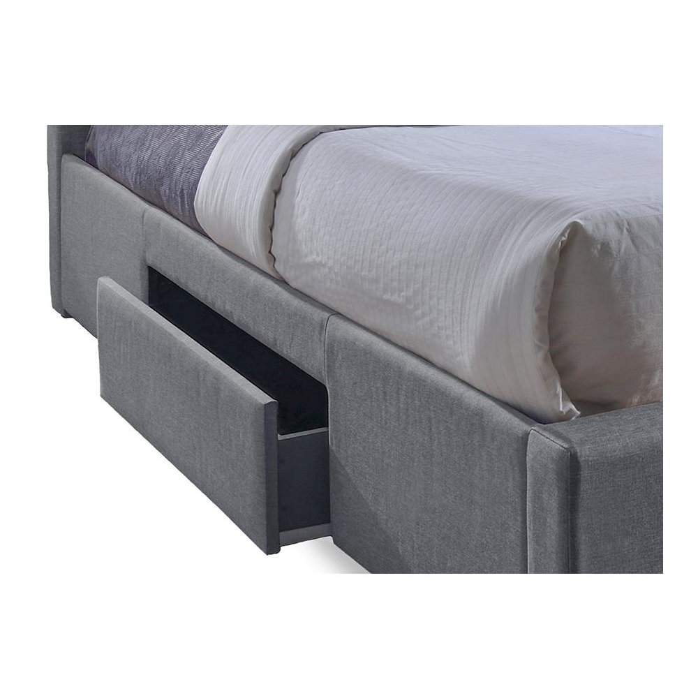 Grid-Tufted Grey Fabric Upholstered Storage King-Size Bed with 2-drawer. Picture 2