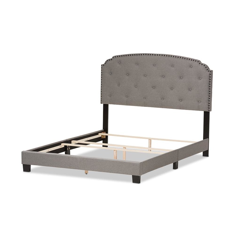 Lexi Modern and Contemporary Light Grey Fabric Upholstered Queen Size Bed. Picture 3