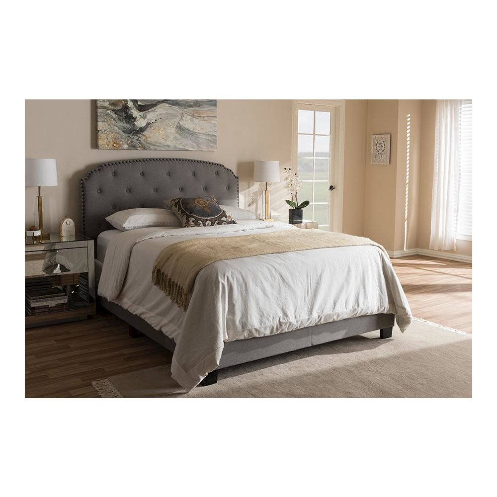 Lexi Modern and Contemporary Light Grey Fabric Upholstered Queen Size Bed. Picture 6