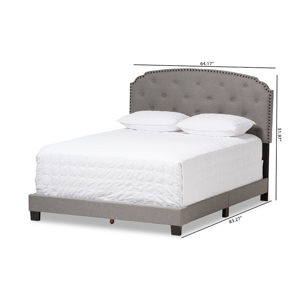 Lexi Modern and Contemporary Light Grey Fabric Upholstered Queen Size Bed. Picture 8