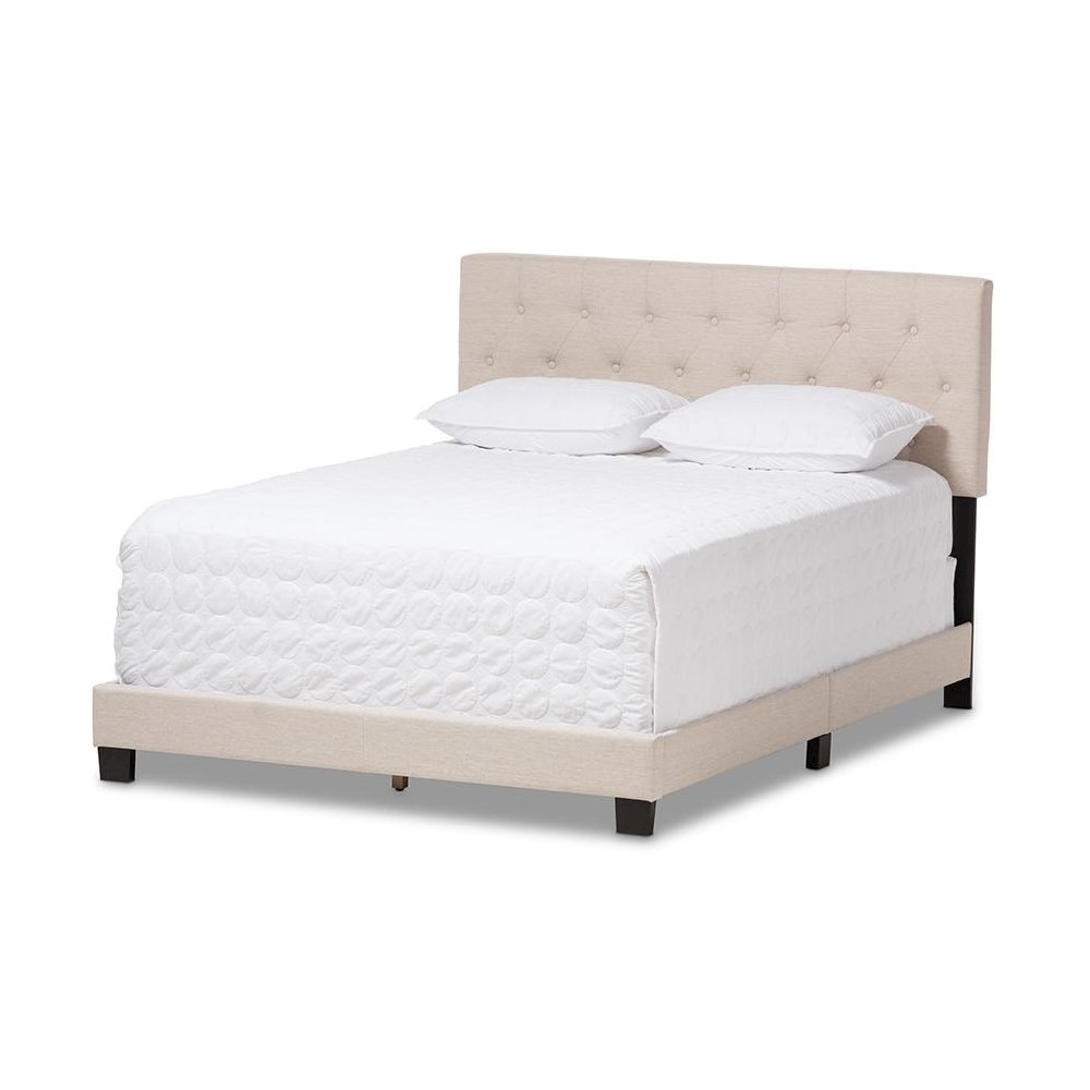 Cassandra Modern and Contemporary Light Beige Fabric Upholstered Queen Size Bed. Picture 1