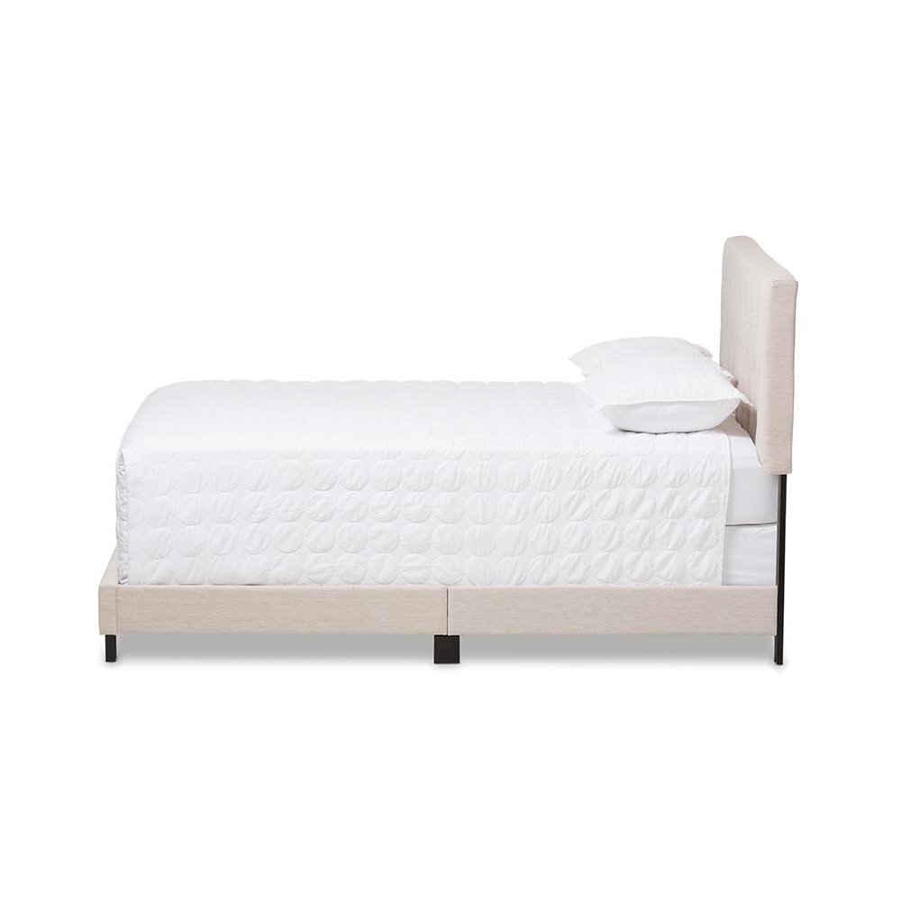 Cassandra Modern and Contemporary Light Beige Fabric Upholstered Queen Size Bed. Picture 2