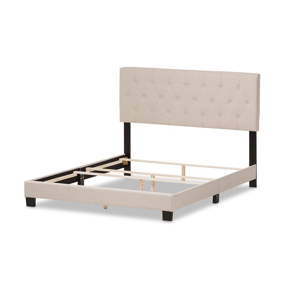 Cassandra Modern and Contemporary Light Beige Fabric Upholstered Queen Size Bed. Picture 3