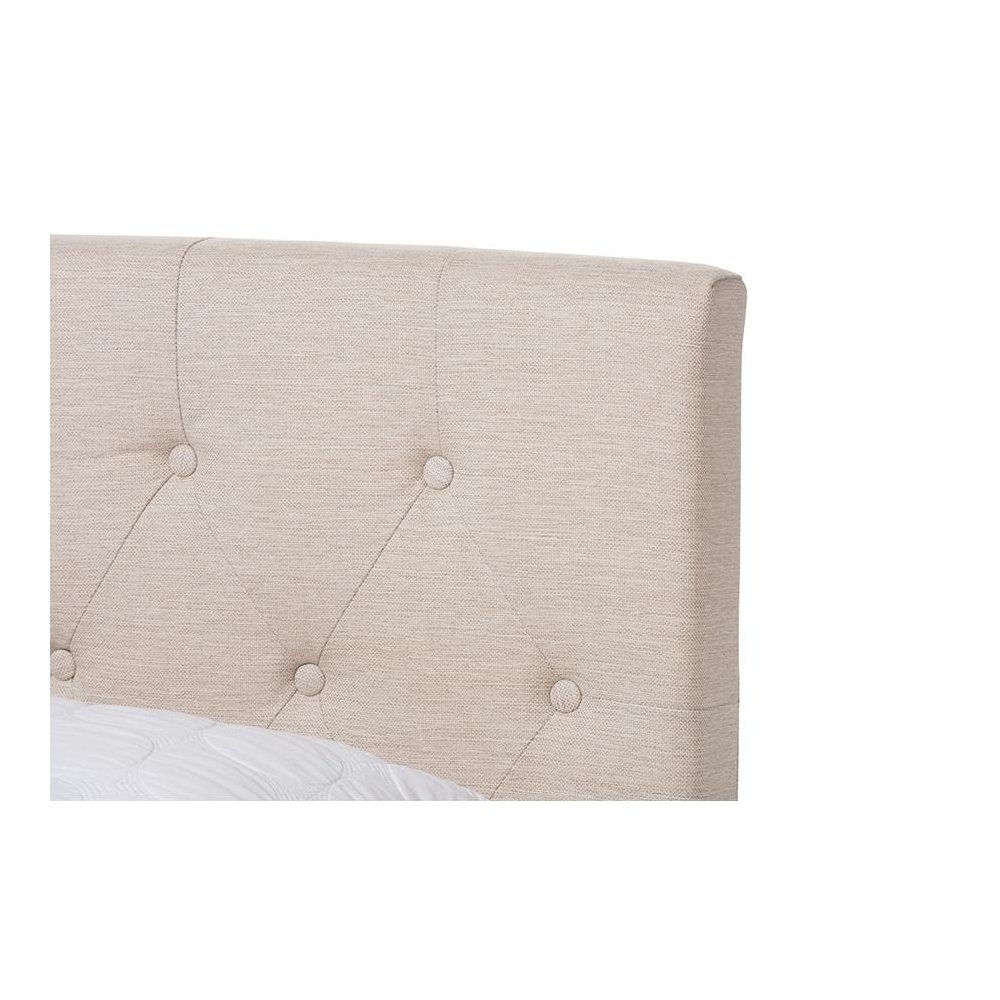 Cassandra Modern and Contemporary Light Beige Fabric Upholstered Queen Size Bed. Picture 4