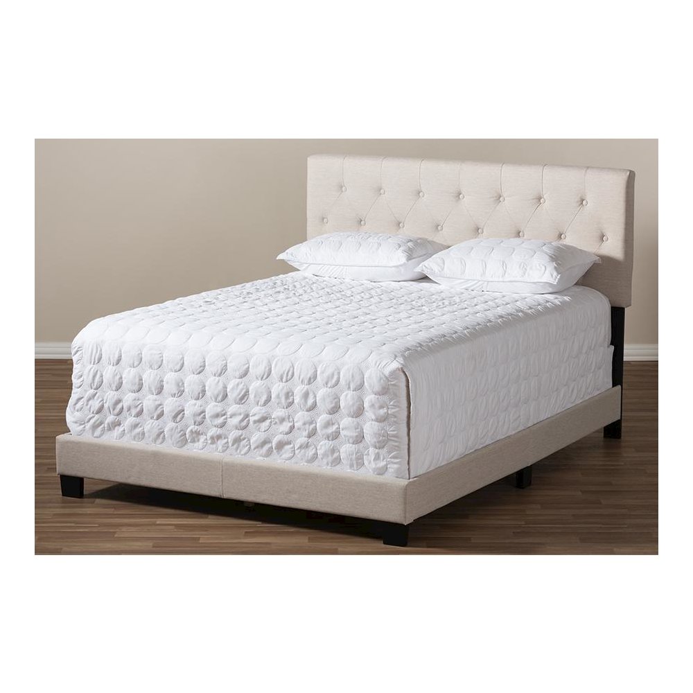 Cassandra Modern and Contemporary Light Beige Fabric Upholstered Queen Size Bed. Picture 7
