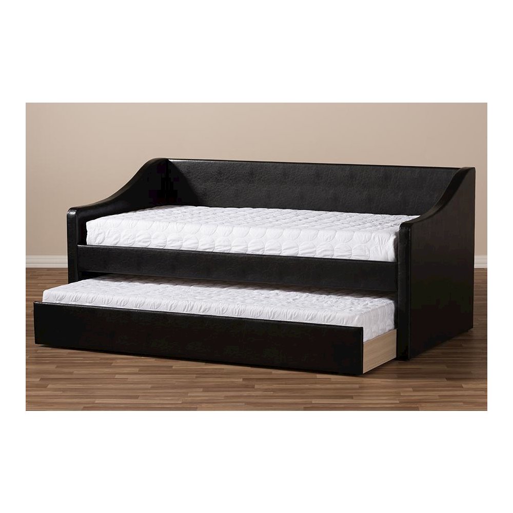 Barnstorm Modern and Contemporary Black Faux Leather Upholstered Daybed. Picture 11