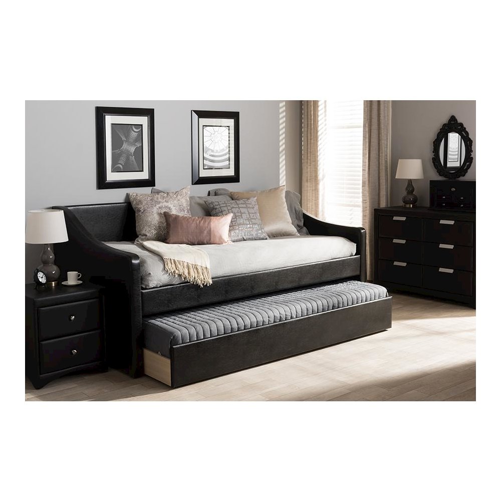 Barnstorm Modern and Contemporary Black Faux Leather Upholstered Daybed. Picture 7