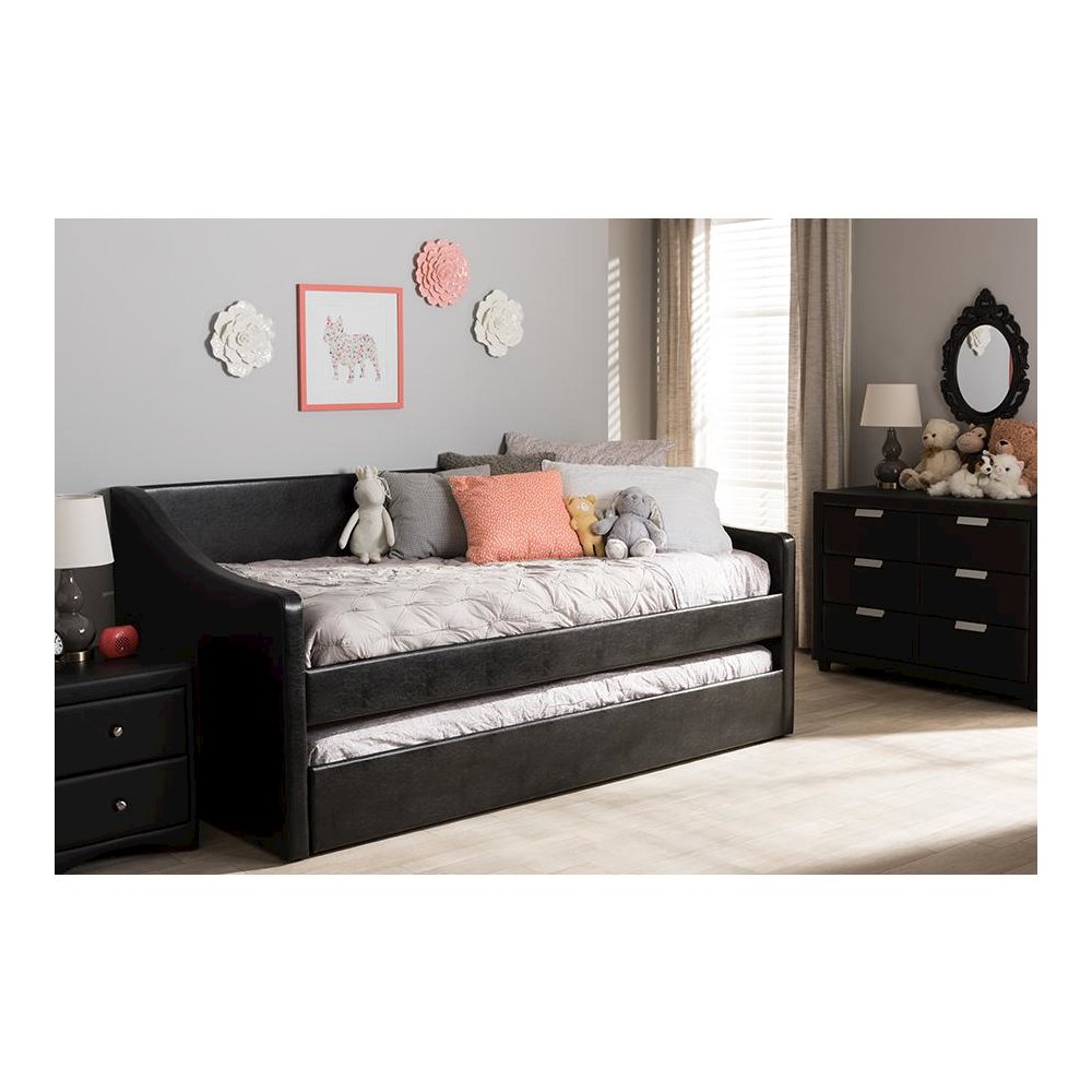 Barnstorm Modern and Contemporary Black Faux Leather Upholstered Daybed. Picture 8
