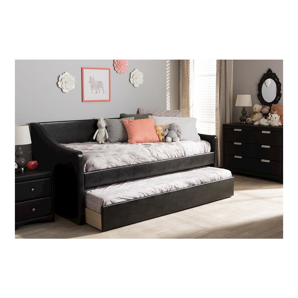 Barnstorm Modern and Contemporary Black Faux Leather Upholstered Daybed. Picture 9