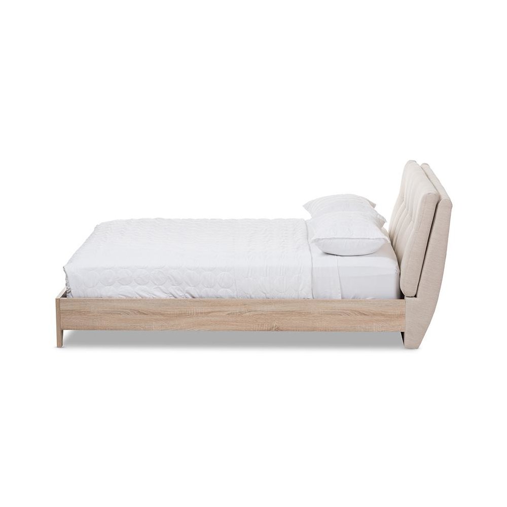 Baxton Studio Adelia Mid-Century Light Beige Whitewash Queen Size Platform Bed. Picture 2