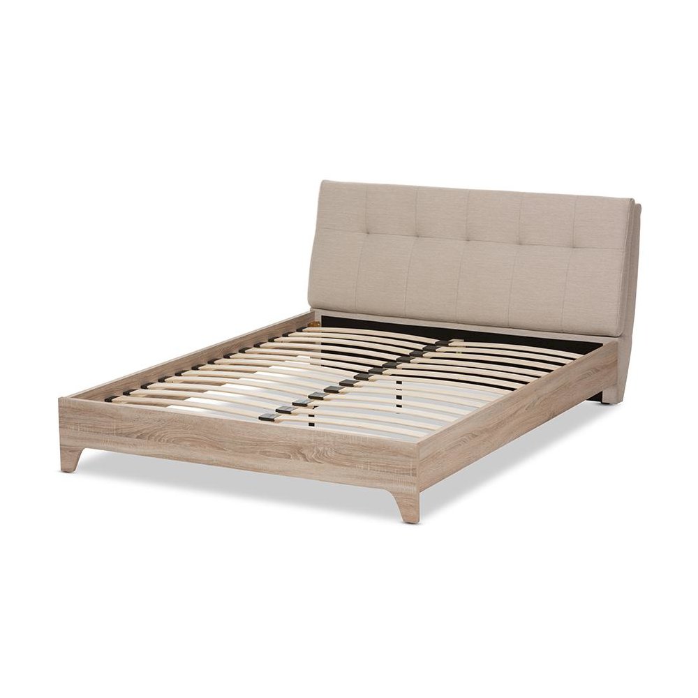 Baxton Studio Adelia Mid-Century Light Beige Whitewash Queen Size Platform Bed. Picture 3