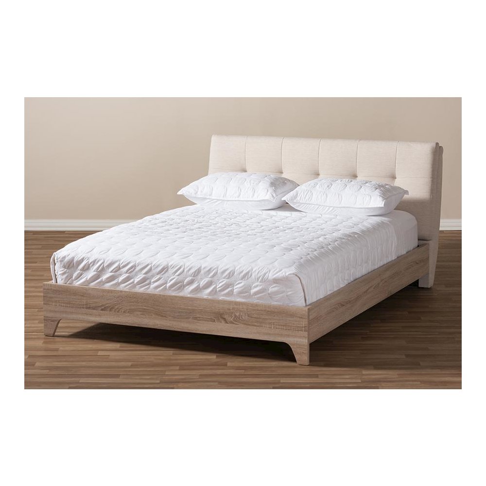 Baxton Studio Adelia Mid-Century Light Beige Whitewash Queen Size Platform Bed. Picture 7