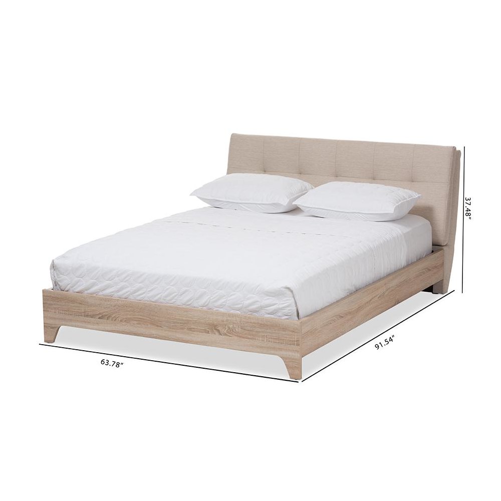 Baxton Studio Adelia Mid-Century Light Beige Whitewash Queen Size Platform Bed. Picture 8