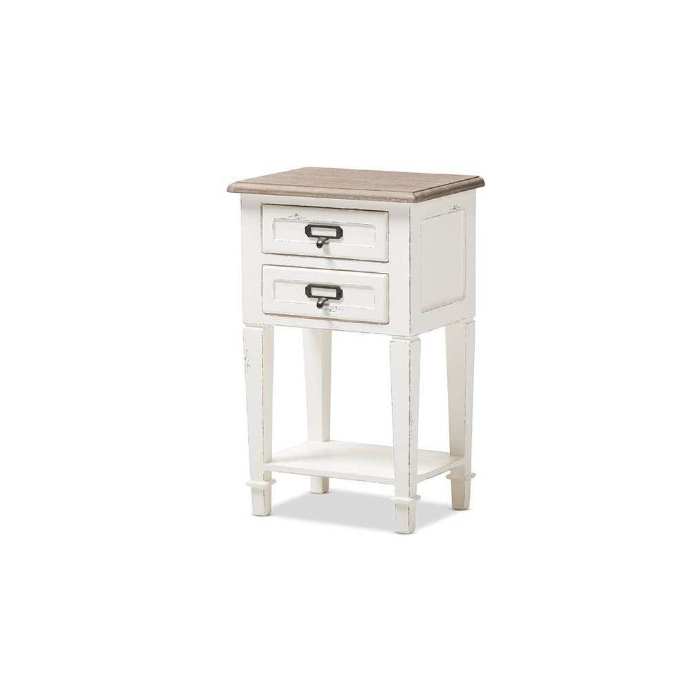 Weathered Oak and White Wash Distressed Finish Wood Nightstand. Picture 1