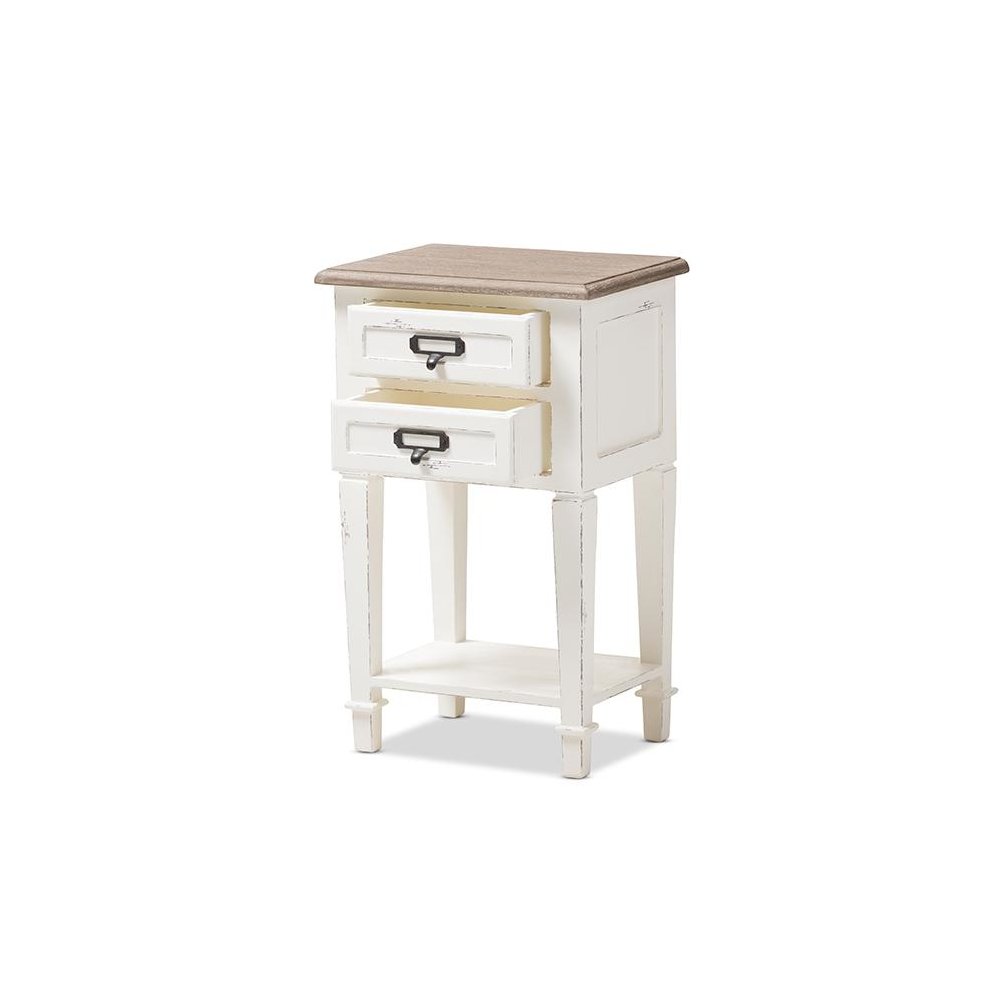 Weathered Oak and White Wash Distressed Finish Wood Nightstand. Picture 2