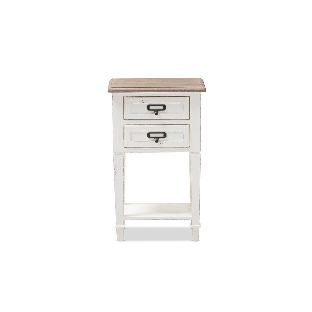 Weathered Oak and White Wash Distressed Finish Wood Nightstand. Picture 3