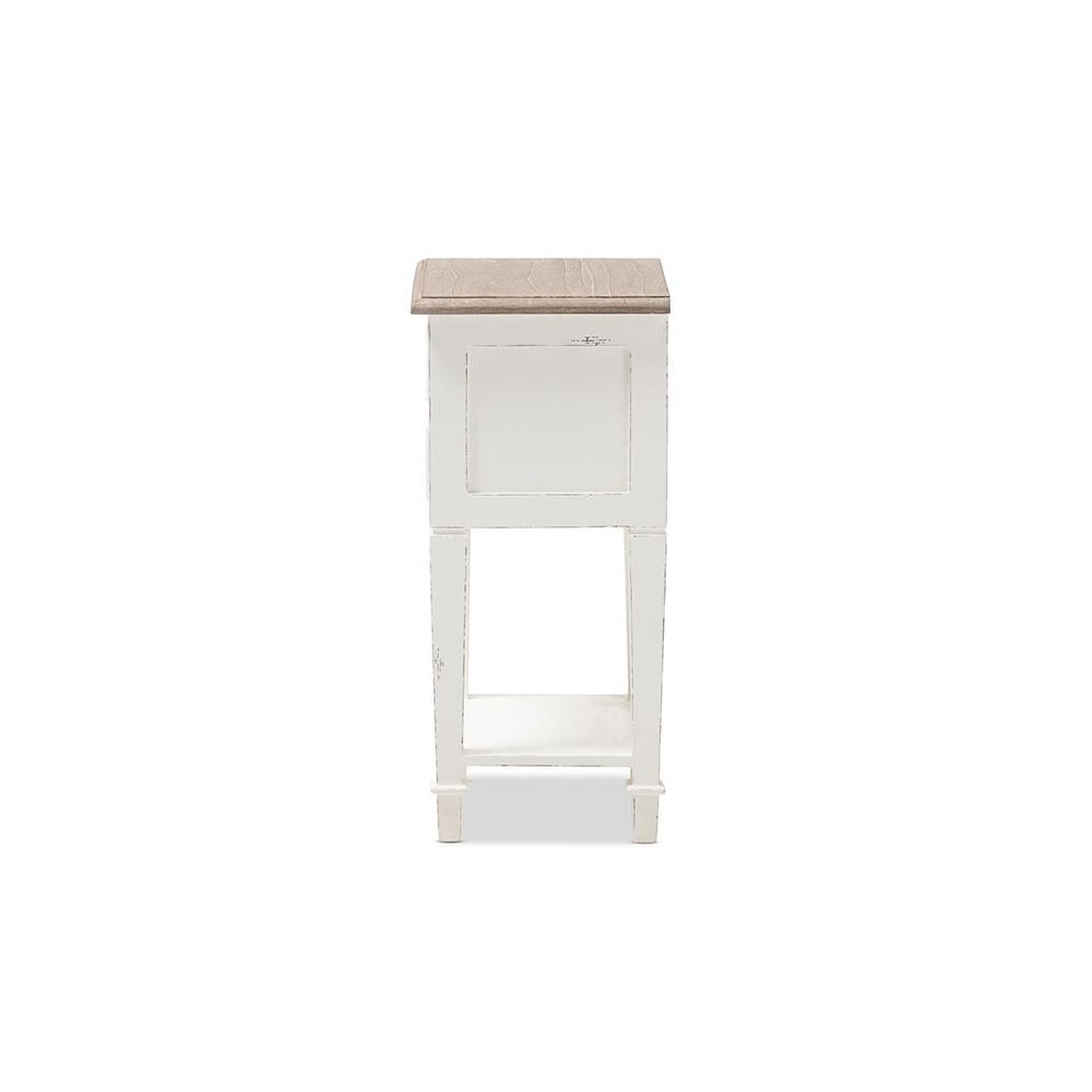 Weathered Oak and White Wash Distressed Finish Wood Nightstand. Picture 4