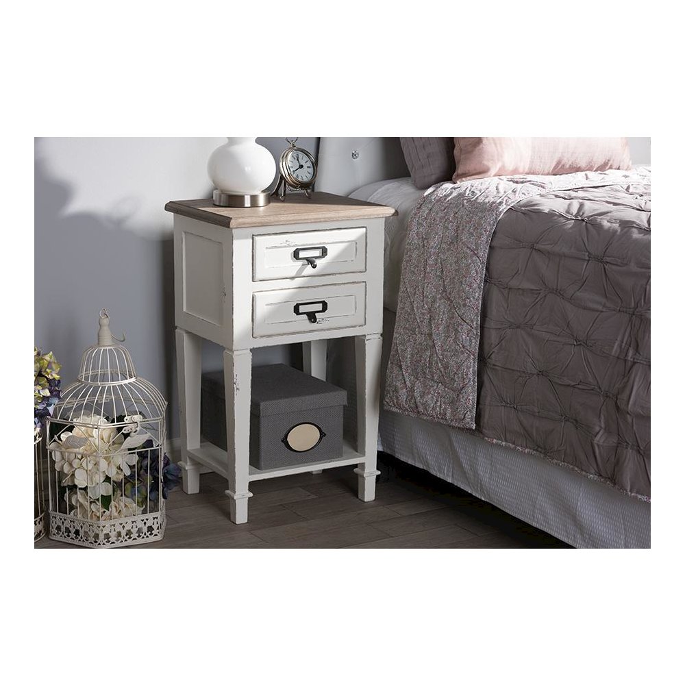 Weathered Oak and White Wash Distressed Finish Wood Nightstand. Picture 6