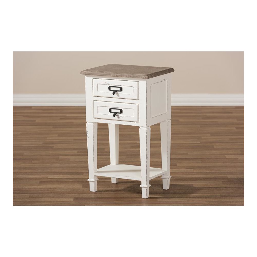 Weathered Oak and White Wash Distressed Finish Wood Nightstand. Picture 7