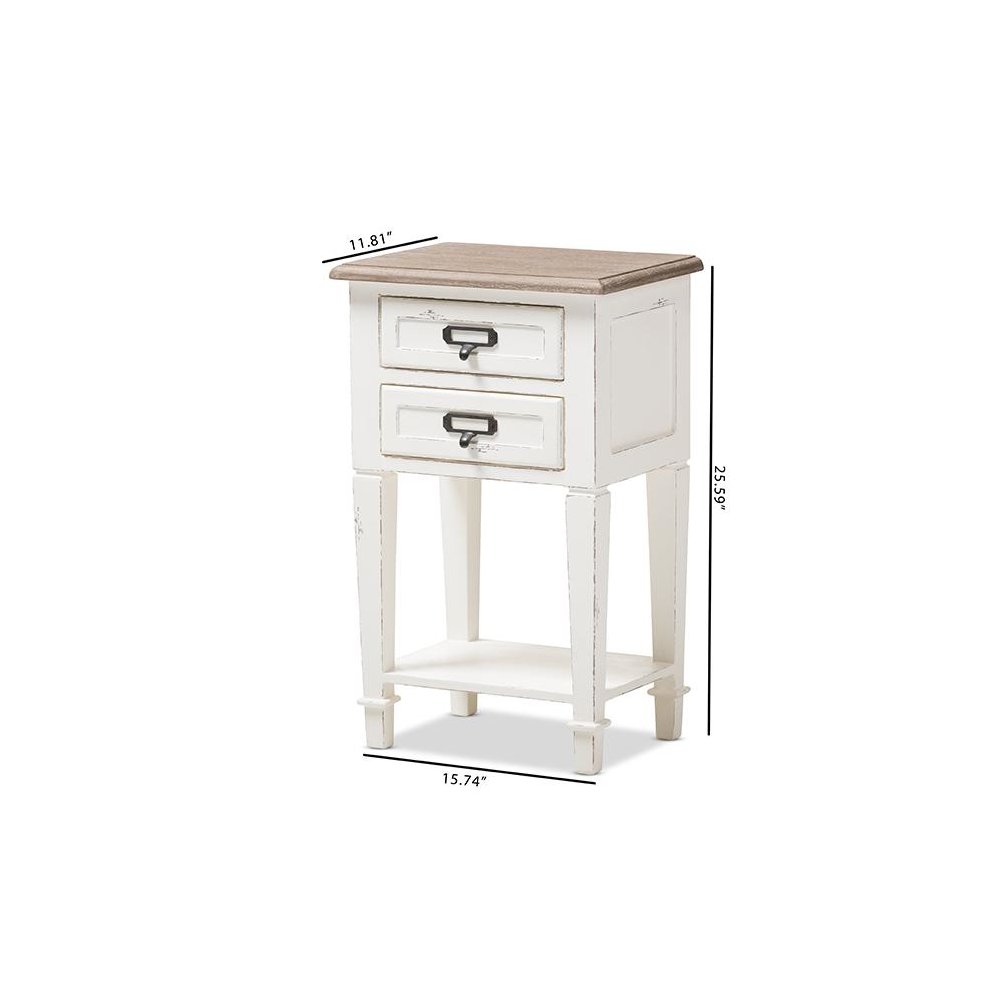 Weathered Oak and White Wash Distressed Finish Wood Nightstand. Picture 8