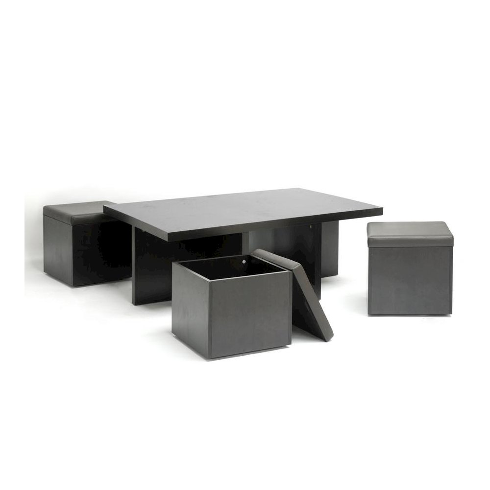 Baxton Studio Prescott Modern Table and Stool Set with Hidden Storage. Picture 2