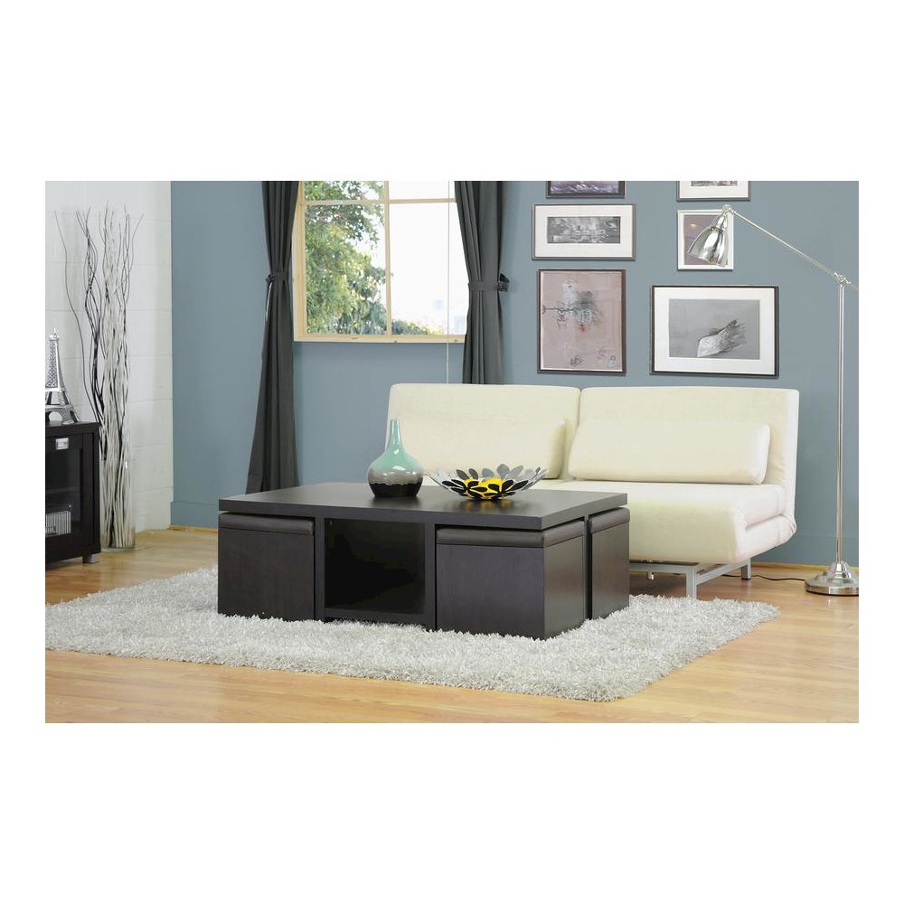 Baxton Studio Prescott Modern Table and Stool Set with Hidden Storage. Picture 3