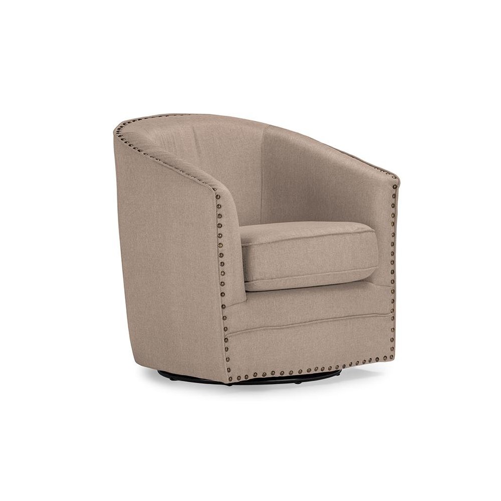 Classic Retro Beige Fabric Upholstered Swivel Tub Chair. Picture 1