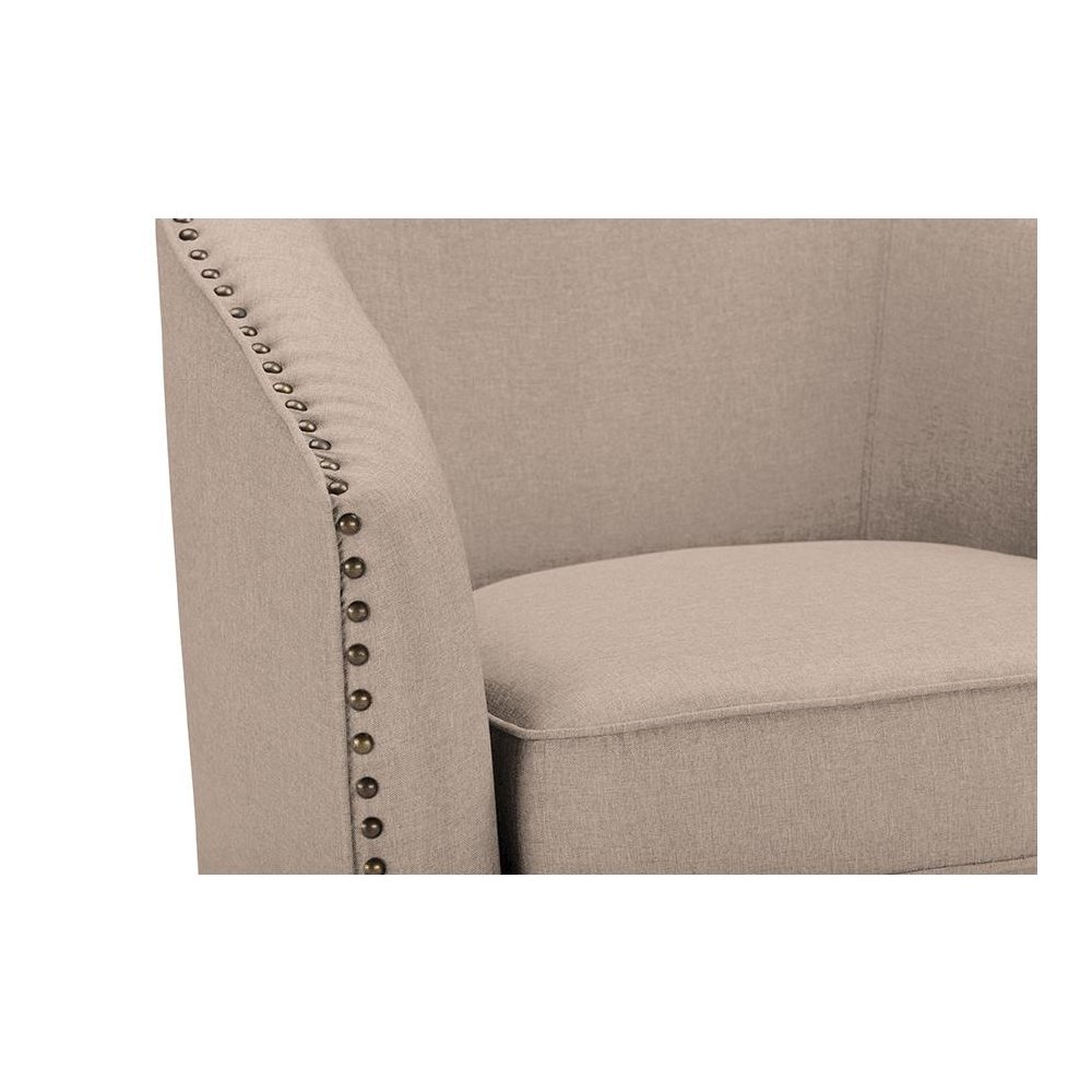 Classic Retro Beige Fabric Upholstered Swivel Tub Chair. Picture 3