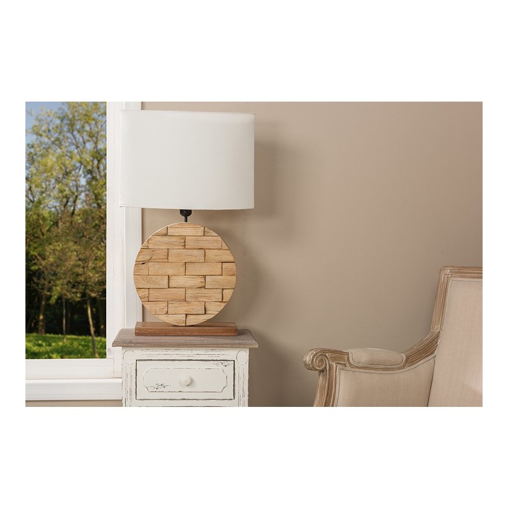 Budalin Wood & White Linen Lamp. Picture 4