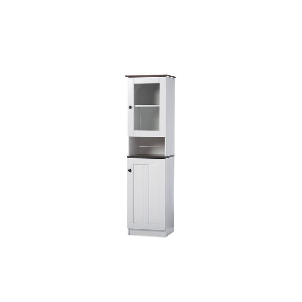 Two-tone White and Dark Brown Buffet and Hutch Kitchen Cabinet. Picture 1