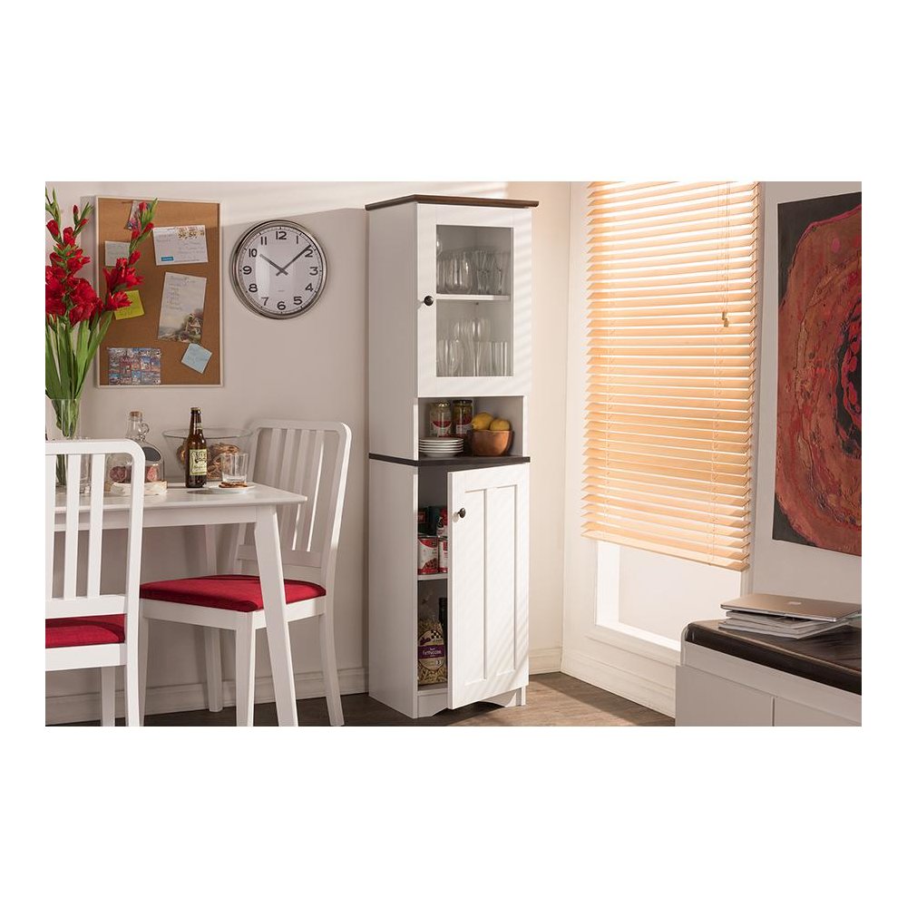 Two-tone White and Dark Brown Buffet and Hutch Kitchen Cabinet. Picture 5