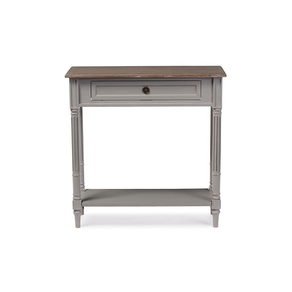 White Wash Distressed Wood and Grey Two-tone 1-drawer Console Table. Picture 4