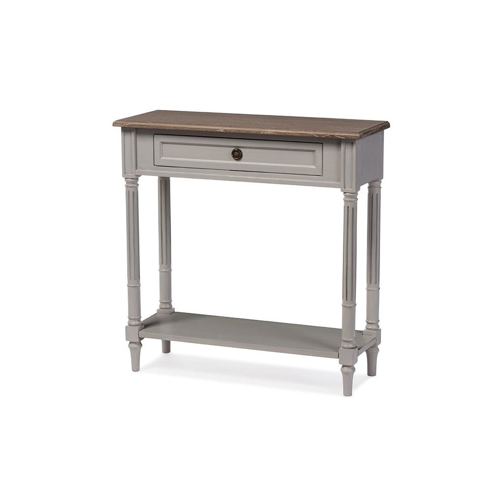 White Wash Distressed Wood and Grey Two-tone 1-drawer Console Table. Picture 1